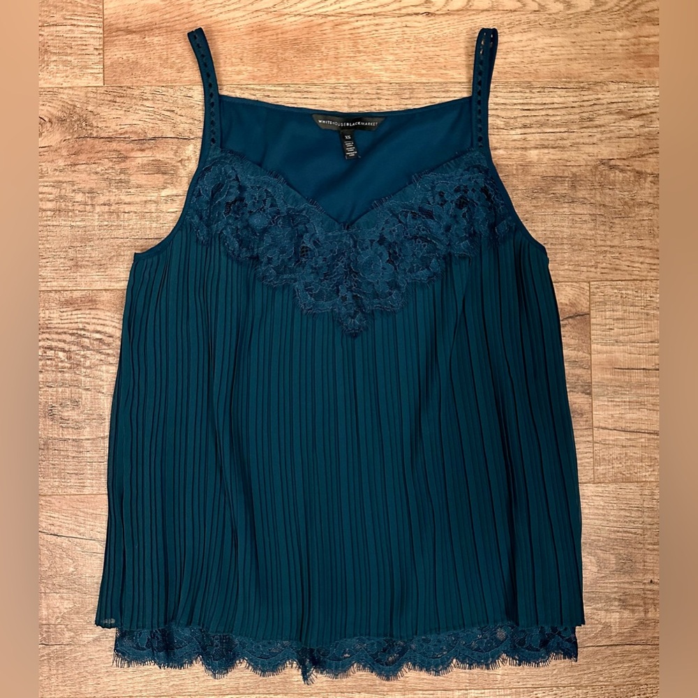 White House Black Market Pleated Lace Trim Top XS